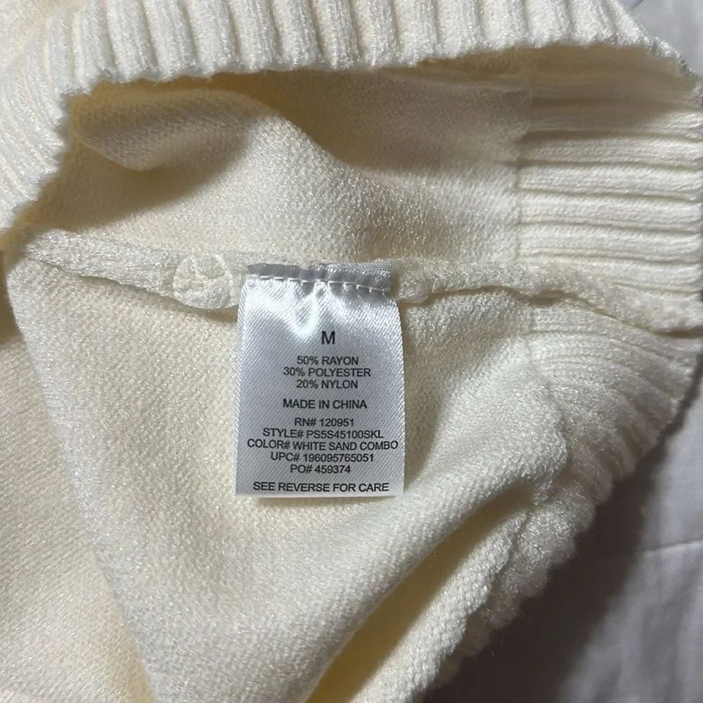 Pink Republic M Ivory Tan Stripe Trim Knit Button V-Neck Cardigan with Pockets - Picture 14 of 14